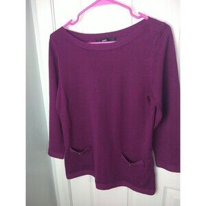 Madison Michelle Woman M Purple Tunic 3/4Sleeve Sweater Pockets Casual Boat Neck